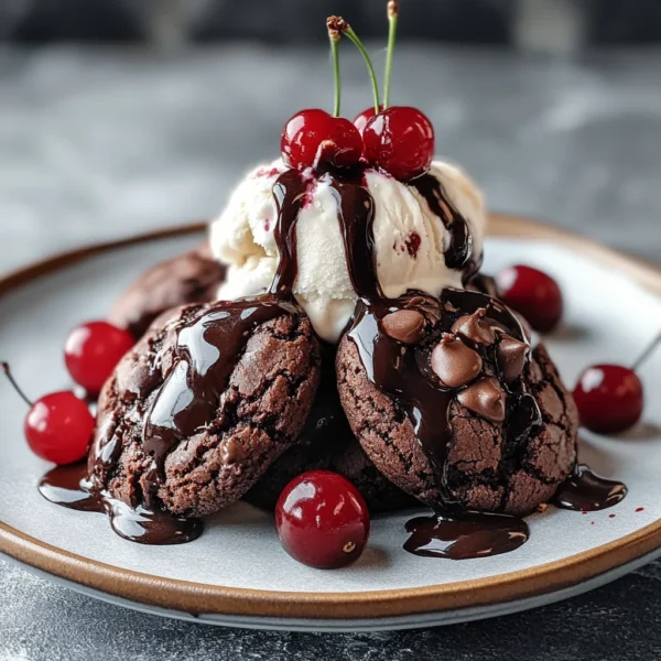 Fudgy Chocolate Cookies Topped With Ice Cream & Cherries: The Ultimate Dessert Delight