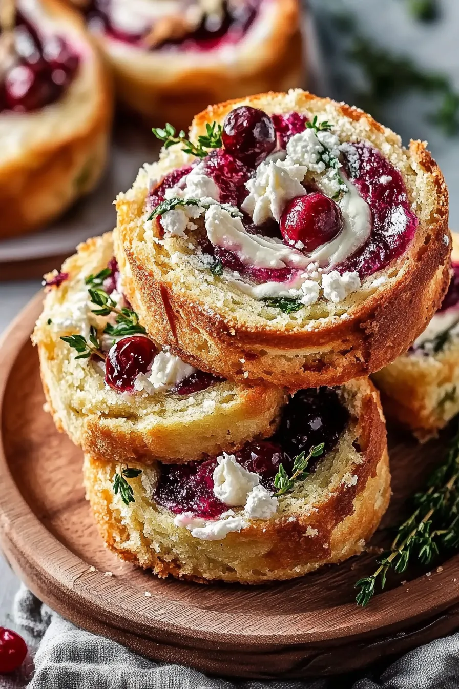 Cranberry Cream Cheese Pinwheels with Feta & Herbs