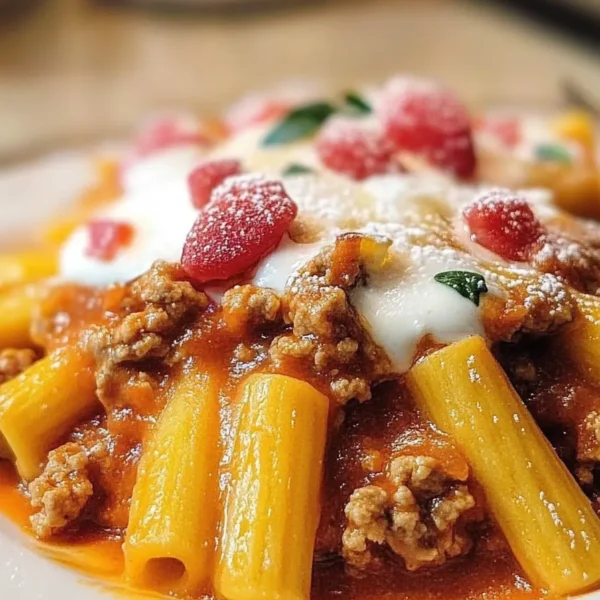 Creamy Velveeta Rigatoni with Italian Beef Marinara