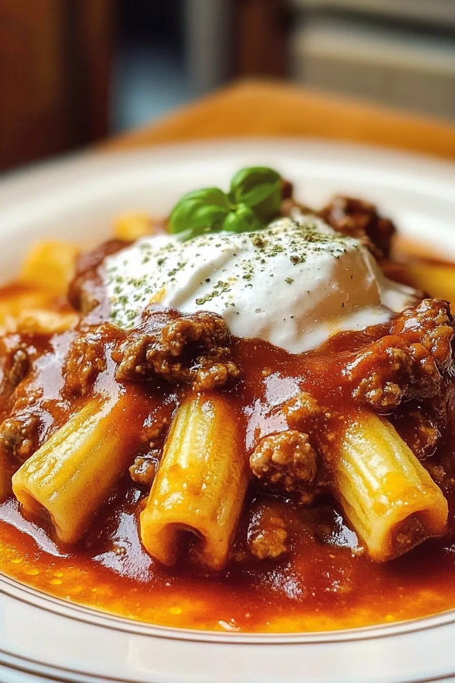 Creamy Velveeta Rigatoni with Italian Beef Marinara