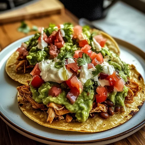 CHICKEN GUACAMOLE AND BEAN TOSTADAS