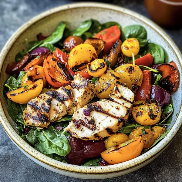 Spinach Salad with Grilled Veggies & Chicken You’ll Crave Daily