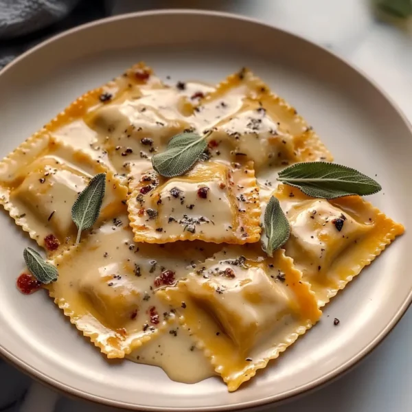 Homemade Pumpkin Ravioli with Sage Cream Sauce