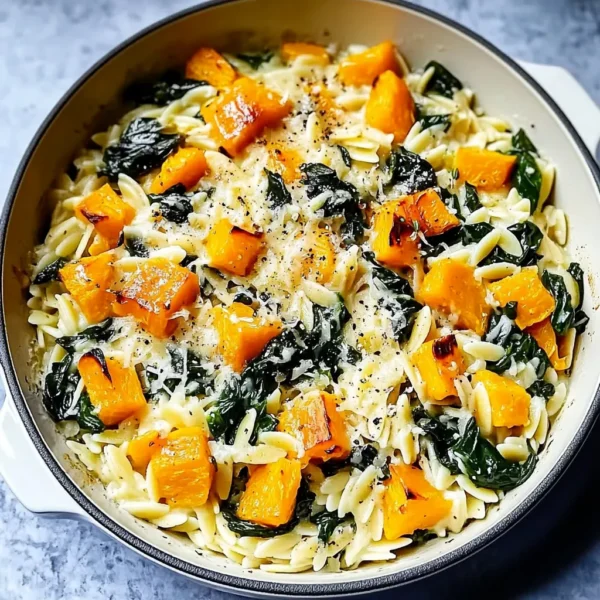 Creamy Orzo with Roasted Butternut Squash and Spinach Recipe