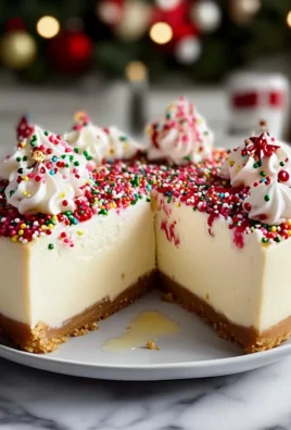 No-Bake Christmas Sprinkle Cheesecake is a holiday delight!