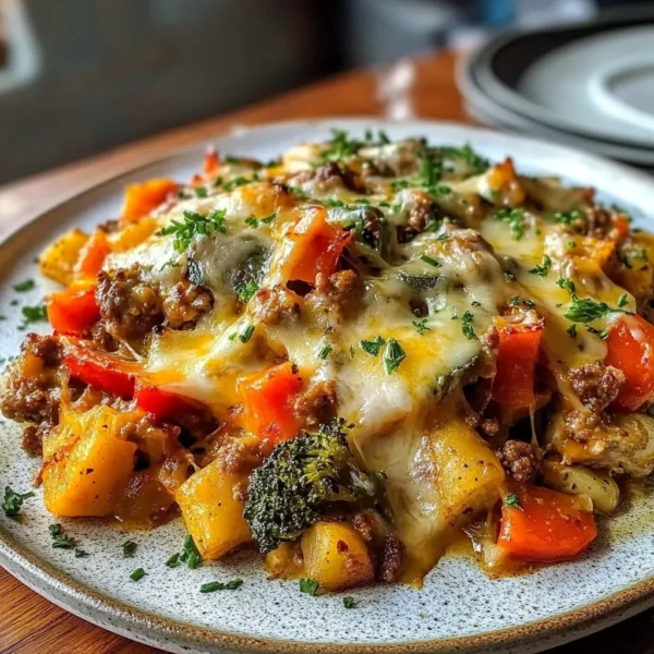 SAVORY ONE-PAN HOBO CASSEROLE WITH MELTING CHEDDAR AND HEARTY VEGETABLES