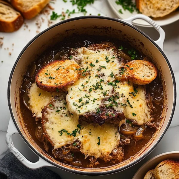 Dutch Oven French Onion Pot Roast with Gruyere Cheese Toasts