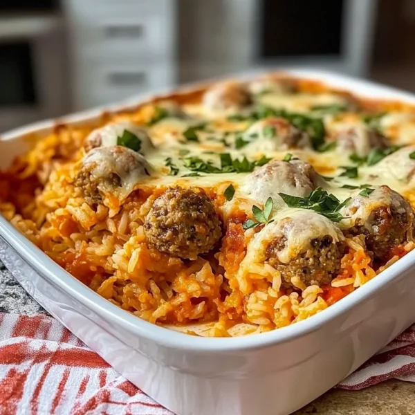 Easy Cheesy Meatball & Rice Dinner Casserole