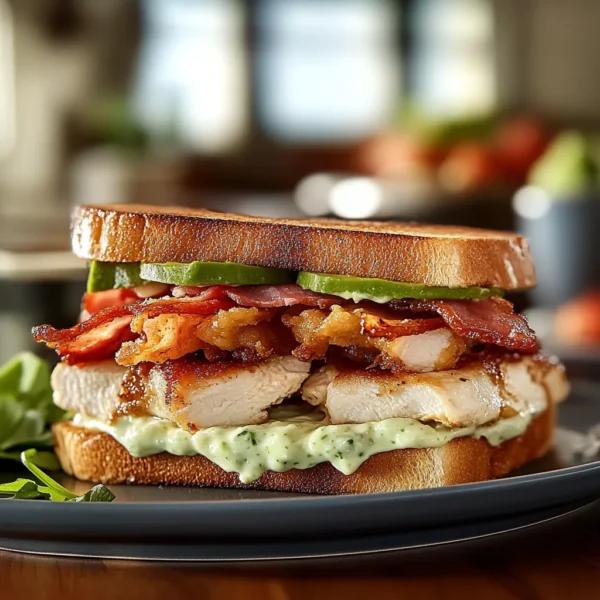 Loaded Chicken Club Sandwich: Crispy Beef Bacon, Avocado Ranch