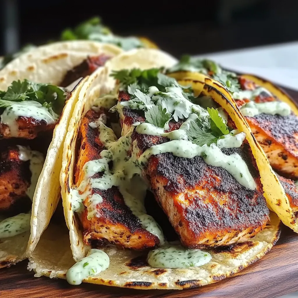 Blackened Salmon Tacos Recipe Easy Homemade with Cilantro Lime Crema