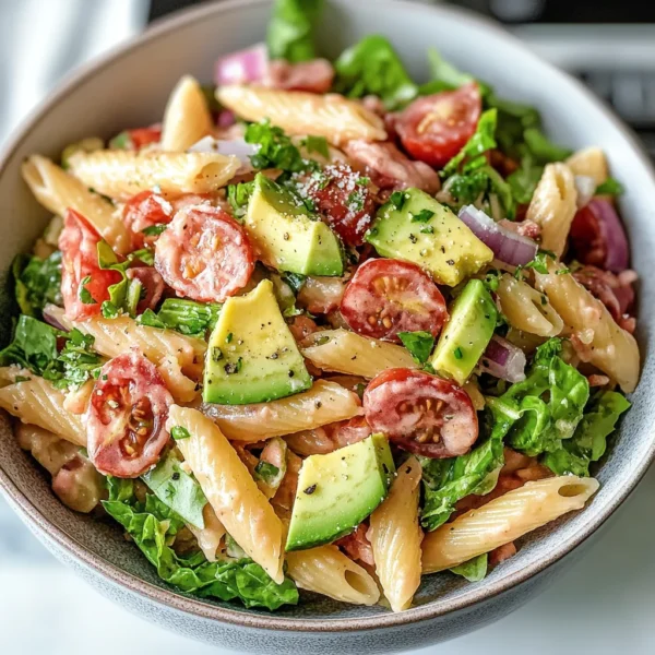 HEALTHY BLT PASTA SALAD WITH AVOCADO