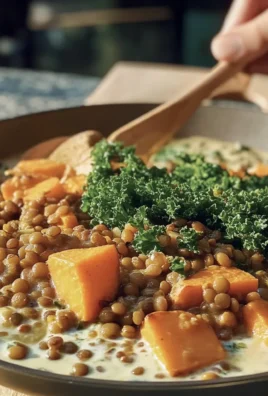 One Pan Creamy Lentils, Japanese Sweet Potatoes, + Kale