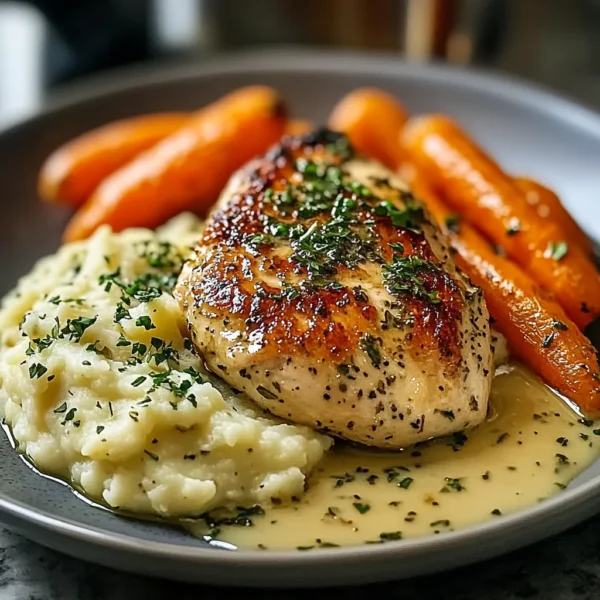 Creamy Herb Chicken with Mashed Potatoes & Glazed Carrots