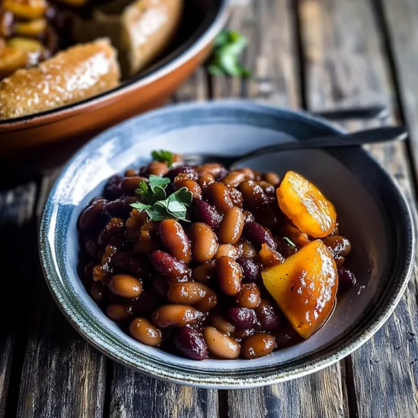 Bourbon Peach BBQ Baked Beans.