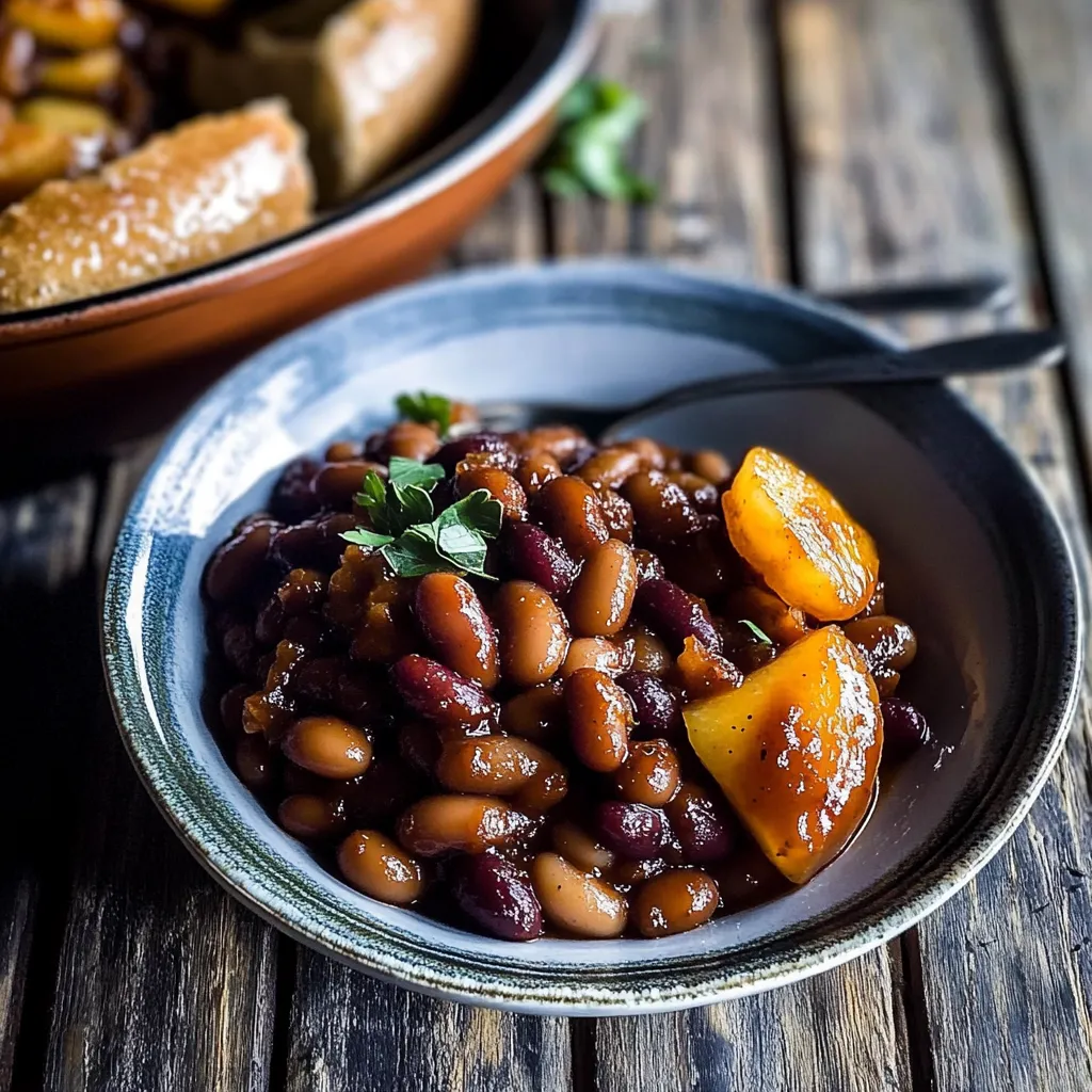 Bourbon Peach BBQ Baked Beans.