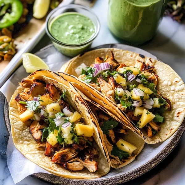 Hawaiian Chicken Tacos with Jalapeño Pineapple Salsa.