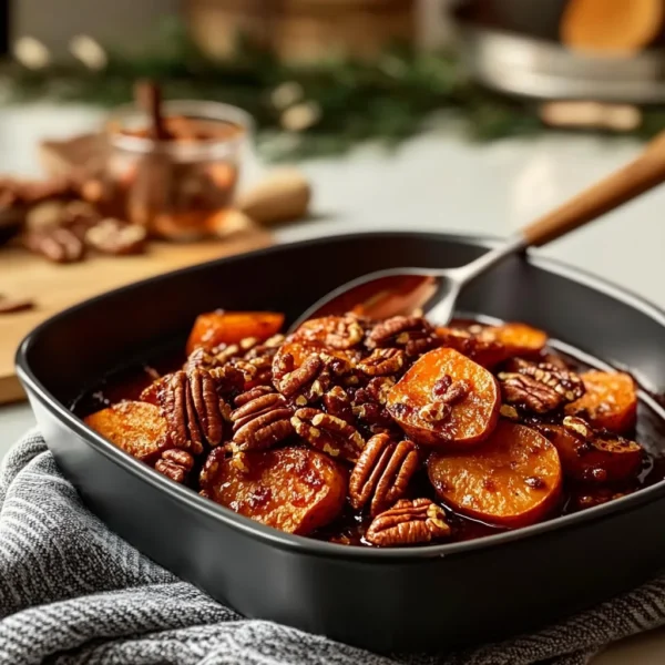 Braised Sweet Potatoes with Piri Piri Pecans